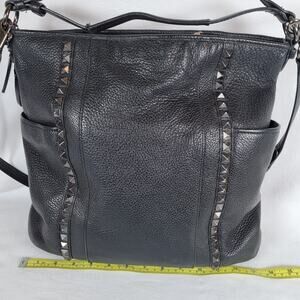 Coach Park Pebble Leather Pyramid Stud Hobo Bag Shoulder Bag Black F32898 Biker